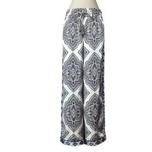 House of Harlow Wide Leg‎ Pants Medium Pajama Boho Black Royal Silky High Rise
